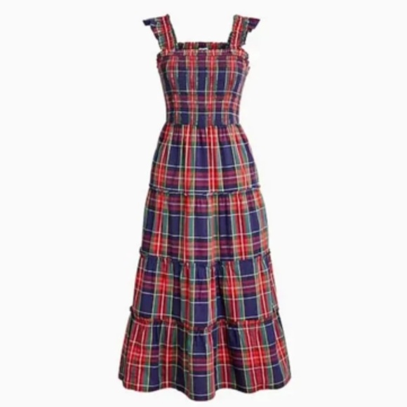 J. Crew Factory Smocked Plaid Holiday Dress - Picture 2 of 11